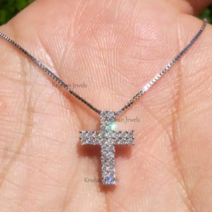 Petite & Fabulous 14k Solid White Gold Natural Diamond Cross Pendant and Chain, Diamond Cross Charm, Girlfriend Jewelry, Engagement Gift