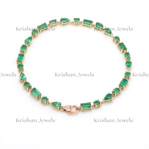 14k/18k Gold Genuine Green Emerald Multi Shape Link Chain Bracelet, Emerald Tennis Bracelet, Mom Birthday Gift, Bridesmaids Gift, Women Gift