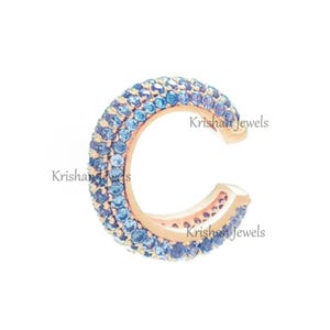 Cartilage Earring, Micro Pave Ear, Fake Piercing Ear Cuffs, 18K Gold Sky Blue Sapphire Chunky Cuff, Minimal Wrap Cuff, Everyday Gold Jewelry