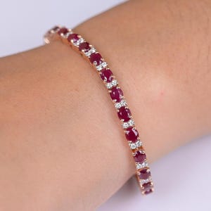 18k Solid Gold Natural Ruby & Diamond Tennis Bracelet, July Birthstone, Ruby Women&#39;s Bracelet, Dainty Ruby Gift, Christmas Gift for her
