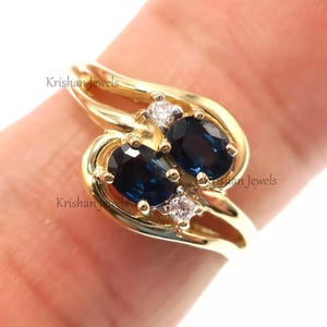 Klassischer 14k solides Gelbgold natürlicher blauer Saphir und Diamant Ring, Hochzeit Verlobungsring, Saphir Diamant Schmuck, Bestfriend Geschenk