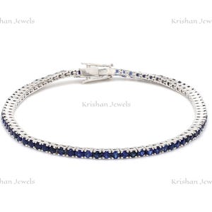 14k/18k Solid Gold Natural Blue Sapphire Tennis Bracelet, Ombre Sapphire Birthstone Bracelet, Gift for Women, Gift for Mom, Birthday Gift