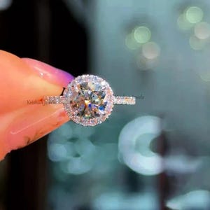 2.7 Cts Round Cut Diamond Engagement Ring, 14k Solid White Gold Lab Grown Diamond Hidden Halo Wedding Ring, Bestfriend Gift, Promise Ring