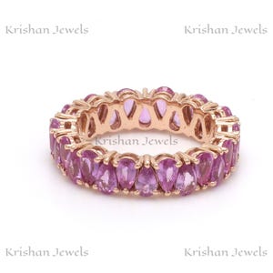 14k/18k Gold Natural Pink Sapphire Ombre Eternity Wedding Band, Sapphire Stackable Ring for Bestfriend, Promise Gift, Gift for Mother