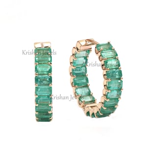 Natuurlijke groene smaragd knuffeloorbel, 14K/18K roségouden smaragd geslepen smaragd statement sieraden, vrijetijdskleding cadeau-oorbel, verjaardagscadeau