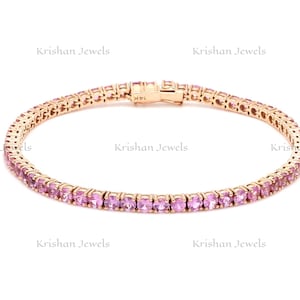 Natural Pink Sapphire Round Cut 14k/18k Gold Tennis Bracelet, Anniversary Gift, Gift for Girlfriend, Gift for Best Friend, Wedding Gift