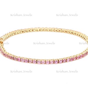 14k/18k Gold Real Pink Sapphire Tennis Bracelet, Pink Sapphire Birthstone Women&#39;s Bracelet, Graduation Present for Her, Gift for Girlfriend