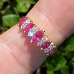 Classic 14k Solid Yellow Gold Natural Ruby Diamond Cathedral Ring, Girl Birthday Ring, Engagement Band, Ruby Diamond Ring, Personalized Ring