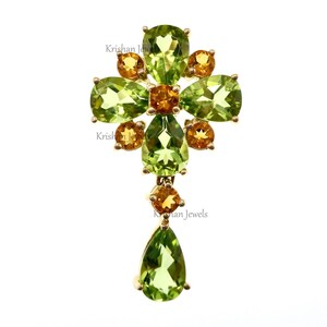 Fabulous 14k Solid Yellow Gold Natural Peridot and Citrine Dangle Pendant, Peridot Citrine Charm Pendant, Handmade Gift, Sister Gift Jewelry