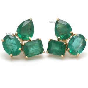 Brilliant Multi Cut Natural Green Emerald Studs Earrings, 18K Rose Gold Emerald Earring, May Birthstone, Women Gift, Birthday Gift for her