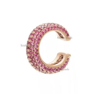 18K Gold Pink Sapphire Hinged Ear Cuff, Huggie Ears Cuff, Minimalist Cartilage Earring, No Piercing Needed, Chunky Conch Ear, Stepmom Gift