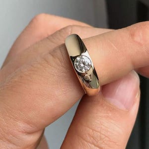1.00Ct VS IGI Certified Round Lab Grown Diamond Solitaire Men&#39;s Wedding Ring, Solid 14k/18k Yellow Gold Band Ring, Diamond Wedding Band Ring