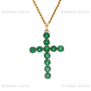 14K/18K Gold Natural Emerald Cross Pendant, May Birthstone Pendant, Real Emerald Crucifix Gift Pendant, Gifts for Bestfriend, Dainty Jewelry