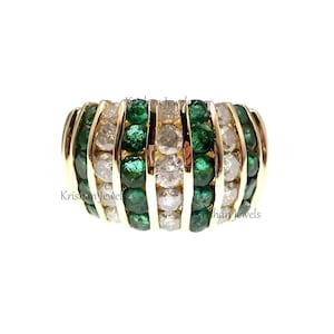 14k Solid Solid Yellow Gold 1.50 Carat Natural Emerald & Diamond Band Ring, Anniversary Gift Ring, Propose Ring, Step Mother Gift Jewelry