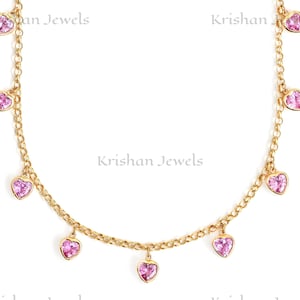 14K/18K Solid Gold Natural Pink Sapphire Bezel Set Chain Necklace, Anniversary Gift, Wife Promise Gift, Mom Birthday Gift, Everyday Jewelry