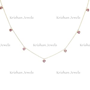 14K/18K Solid Gold Natural Pink Sapphire Bezel Set Charm Necklace, Mini Heart Pink Sapphire Thin Chain Necklace, Birthday Gift, Gift for her