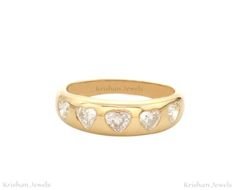 14k/18k Solid Gold 5mm Heart Natural Diamond Bezel Set Chunky Ring, Graduation Gift, Valentines Gifts, Gift for Her, Diamond Signet Ring