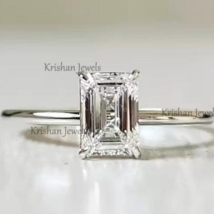 1.00cts Solitaire IGI Certified Lab Grown Diamond Emerald Cut 14k White Gold Ring, Minimalist Engagement Ring, Statement Ring, Gift for Wife