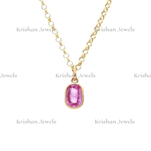 14K/18K Solid Gold Natural Pink Sapphire Necklace, Mini Oval Pink Sapphire Wedding Charm Pendant, Minimalist Necklace, Summer Beach Jewelry