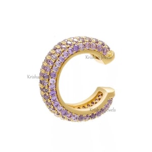 Pendiente de amatista morada en oro macizo de 18 quilates, minimalista, para cartílago, sin necesidad de perforación, con bisagra y bucle frontal, ideal como regalo de aniversario.