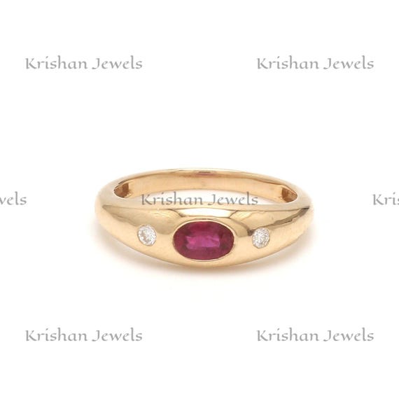 14K/18Kソリッドゴールド 6 x 4 mm オーバルカット 天然ルビー