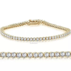 GJEPC Certified 2.98Ct VS Round Cut Lab Grown Diamond Tennis Bracelet, Wedding Diamond Bracelet, 14k/18k Solid Yellow Gold Bracelet, Gift