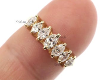 Classic 14k Solid Yellow Gold Natural Marquise Diamond Cathedral Ring, Girlfriend Ring, Real Diamond Gold Ring, Birthday Gift for Women