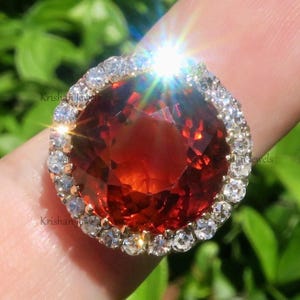 Vintage 18k Solid Yellow Gold Natural Rich Orange Citrine and Diamond HALO Ring, Daughters Gold Ring, Citrine Diamond Jewelry, Ring for her