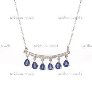 14K/18K Gold Natural Blue Ceylon Sapphire Choker Necklace, Sapphire and Diamond Teardrop Pendant Necklace Jewelry, Bridesmaid Proposal Gifts
