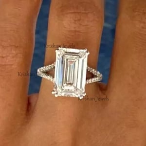 Anillo de oro blanco de 14 k de 3,50 quilates con diamantes cultivados en laboratorio, talla esmeralda, certificado IGI. Anillo de compromiso, regalo de boda, regalo de aniversario para mujer. Joyería fina.