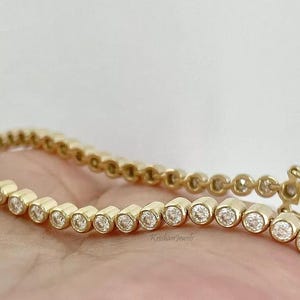 5.5CT Round VS GJEPC Certified Lab Grown Diamond Bezel Tennis Bracelet, 14K/18K Yellow Gold Bracelet, Perfect Gift for her, Birthday Gift