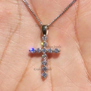 Zales ZEI Classic 14k Solid White Gold Natural Diamond Cross Pendant, Girlfriend Pendant, Diamond Cross Charm Pendant, Women Proposal Gift