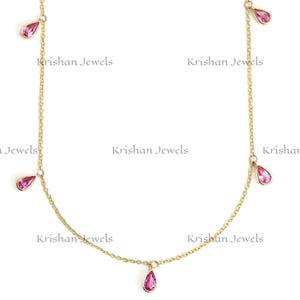 14K/18K Solid Gold Natural Pink Sapphire Bezel Set Thin Chain Charm Necklace, Best Friend Gift, Anniversary Gift, Birthday Gift for Mother