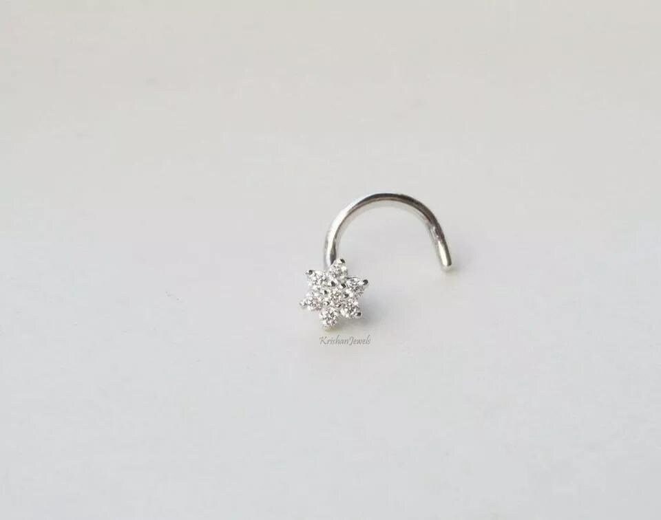 2 MM GH/SI Round Cut Natural Diamond Nose Ring Pin, Solid 14k/18k White Gold Nose Pin, Nose Pin Piercing For Women, Flower Design Nose Pin