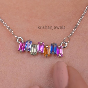 Natural Rainbow Sapphire Wife Necklace, 18k White Gold Multicolor Sapphire Chain Necklace, Handmade Jewelry, Christmas Gift, GJEPC Certified