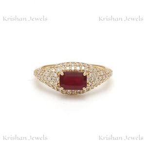 14k/18k Solid Gold Natural Ruby with Diamond Pave Dome Ring, Perfect Gift for Everyday, Lovely Gifts for Her, Promise Ring, Anniversary Gift