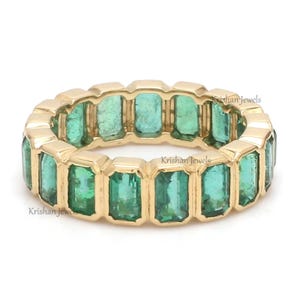 18K Rose Gold Genuine Emerald Gemstone Eternity Band, May Birthstone, Natural Green Emerald Matching Band, Stackable Wedding Gift for her