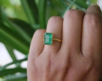 3.00Ct Natural Green Emerald Gemstone Women&#39;s Wedding Ring, 14k/18k Yellow Gold Ring, Birthday/Anniversary Gift Ring, Valentine&#39;s Day Gift