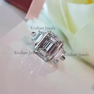 4.00 Carat Emerald Cut Lab Grown Diamond 14k White Gold Engagement Wedding Ring, Promise Gift, Women&#39;s Fashion Jewelry, Best Gift for Wife
