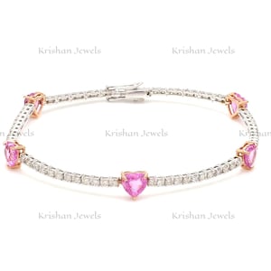 14k/18k Solid Gold Natural Pink Sapphire Tennis Bracelet, Dainty Pink Sapphire Diamond Women Bracelet, Bridal Wedding Jewelry, Gift For Mom
