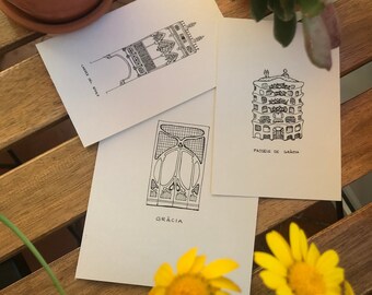 3 Illustrations of Barcelona / beautiful memories / unforgettable trip / digital print / pack of 3 illustrations / charming gifts