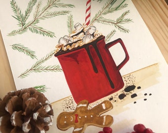 Chocolate mug / Christmas postcard / Christmas decoration / Christmas digital printing / Christmas watercolor