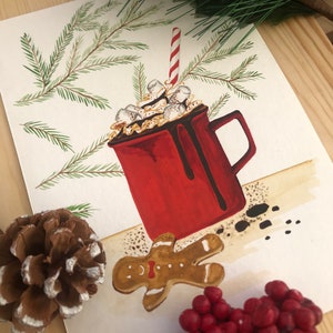 Taza de chocolate /Postal de Navidad/ decoración navideña / impresión digital navideña / acuarela de navidad
