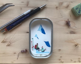 SNOWY MOUNTAINS / Recycled decoration / Tin art / Recycled art / Papercraft / papercut / can of sardines / Christmas gift