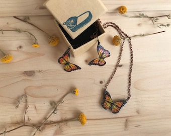 Butterfly set / necklace / pendant / earrings / butterflies / summer jewelry / for her / craft gifts
