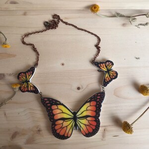 Butterfly pendant / summer jewelry / butterflies / monarch butterfly / resin jewelry / bold jewel / paper and watercolor / unique gift