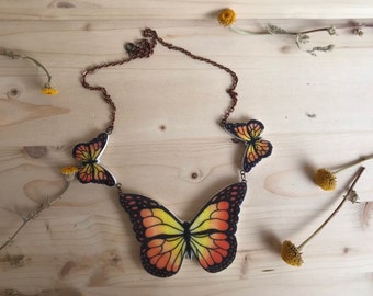 Butterfly pendant / summer jewelry / butterflies / monarch butterfly / resin jewelry / bold jewel / paper and watercolor / unique gift
