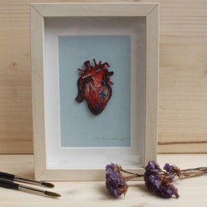 PAPER HEART / taglio e dipinto a mano / Originale e unico /Anatomia e arte