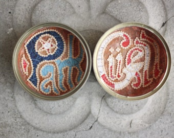 Park Güell Barcelona / cut paper / Gaudí mosaic / original tuna can / with magnet / souvenir / 2-piece set