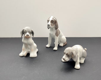 Lladro Style Porcelain Beagle Puppies Figurine Set